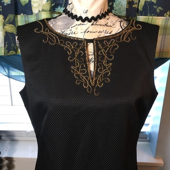Ellen Tracy sleeveless black dress with beaded neckline - Picture 2 of 11